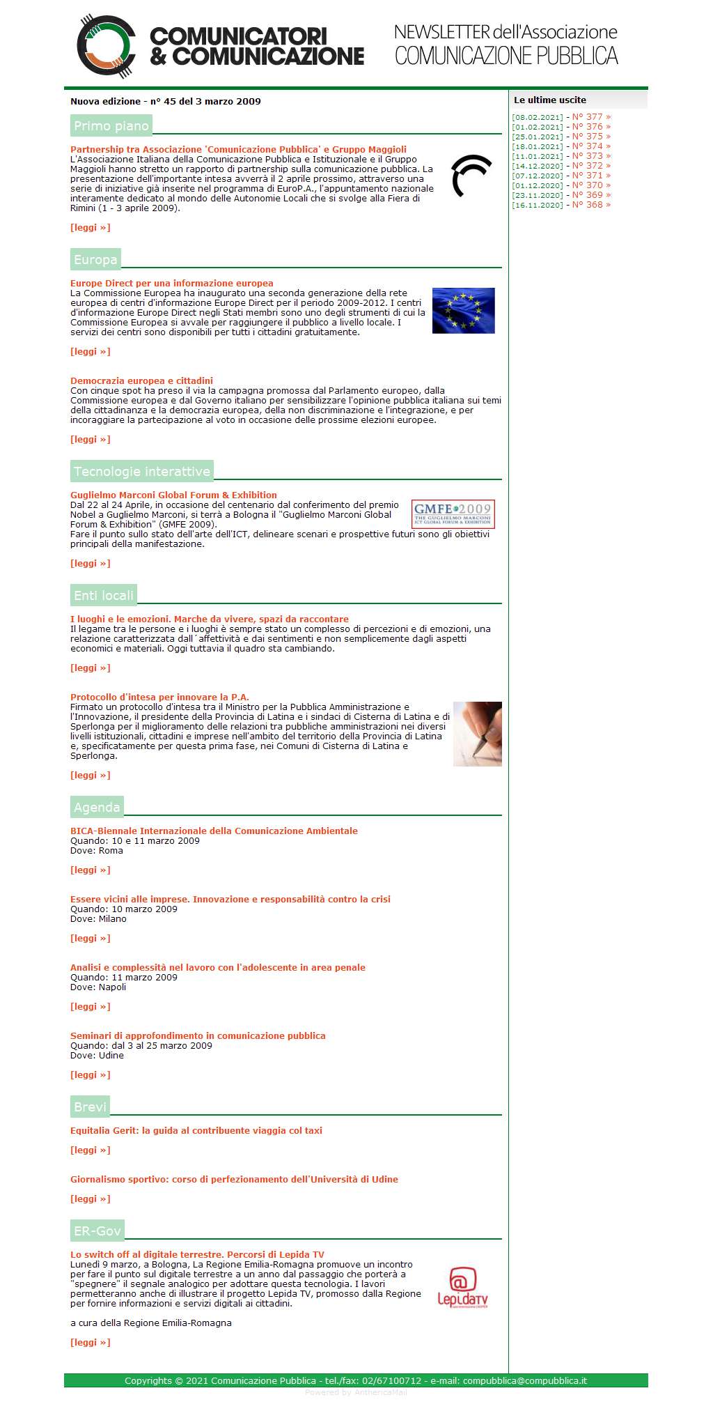 Comunicatori e Comunicazione Newsletter  n� 45-2 marzo 2009