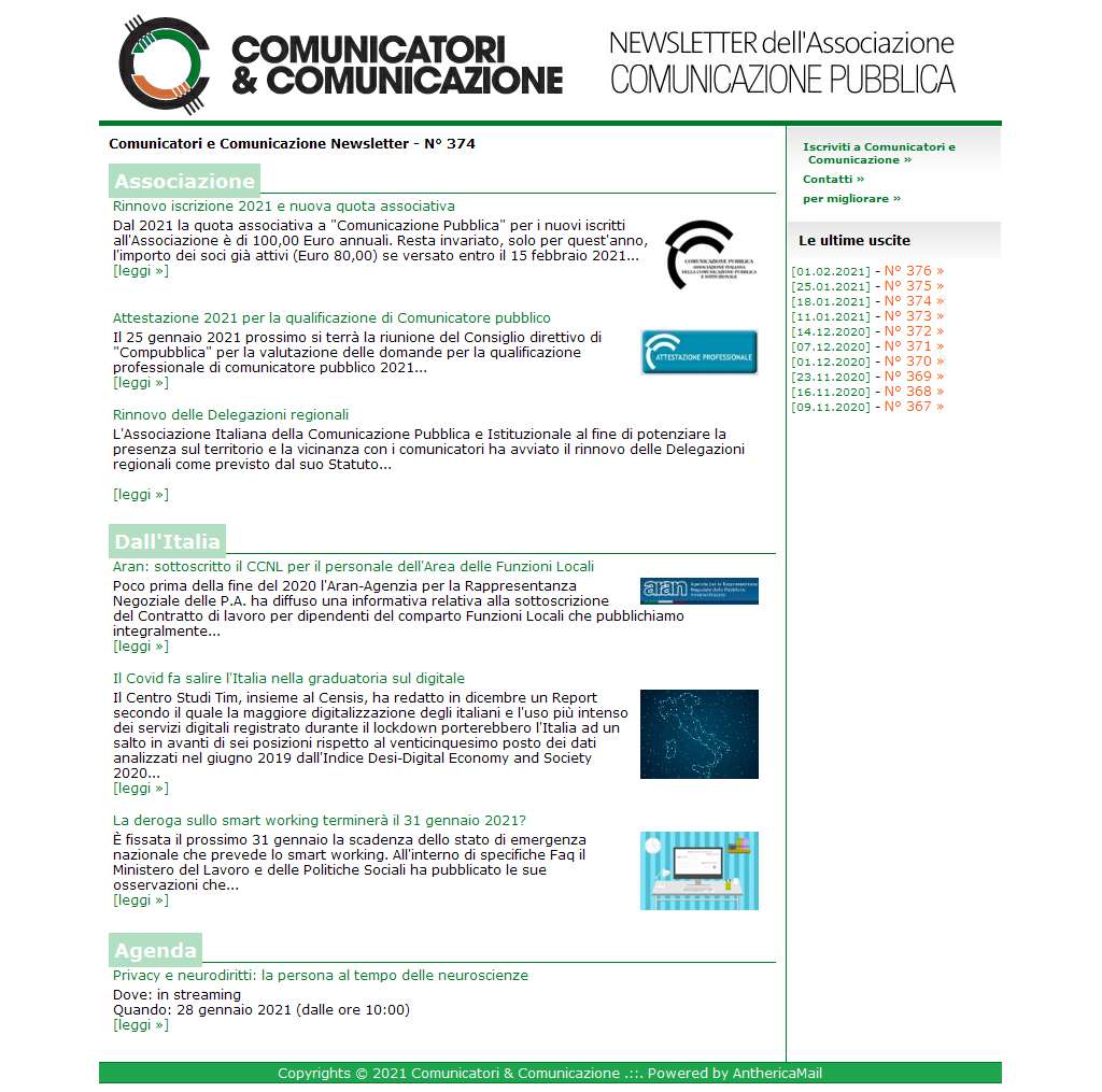 Comunicatori e Comunicazione n� 374 - 18 gennaio 2021