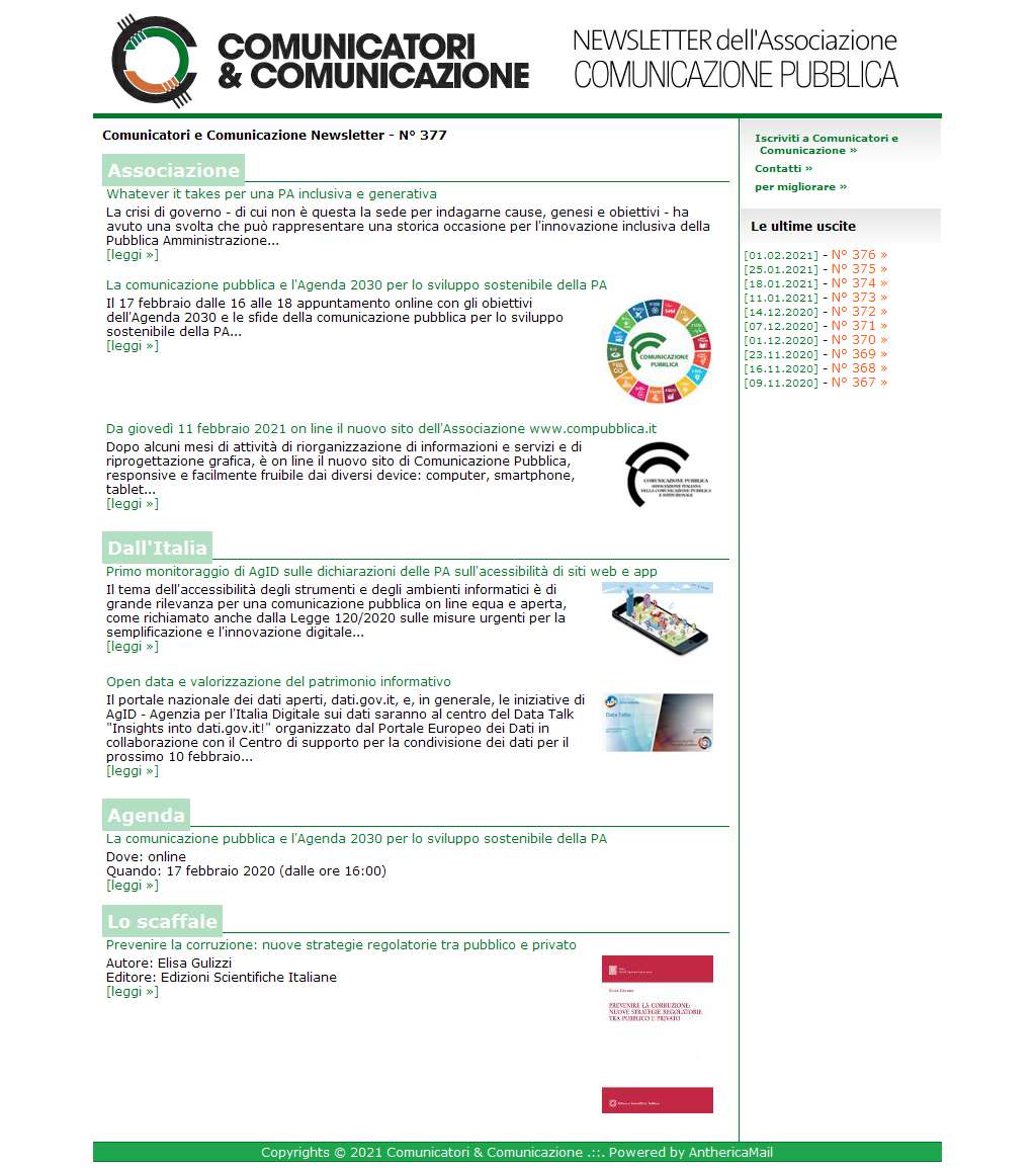 Comunicatori e Comunicazione n� 377 - 8 febbraio 2021
