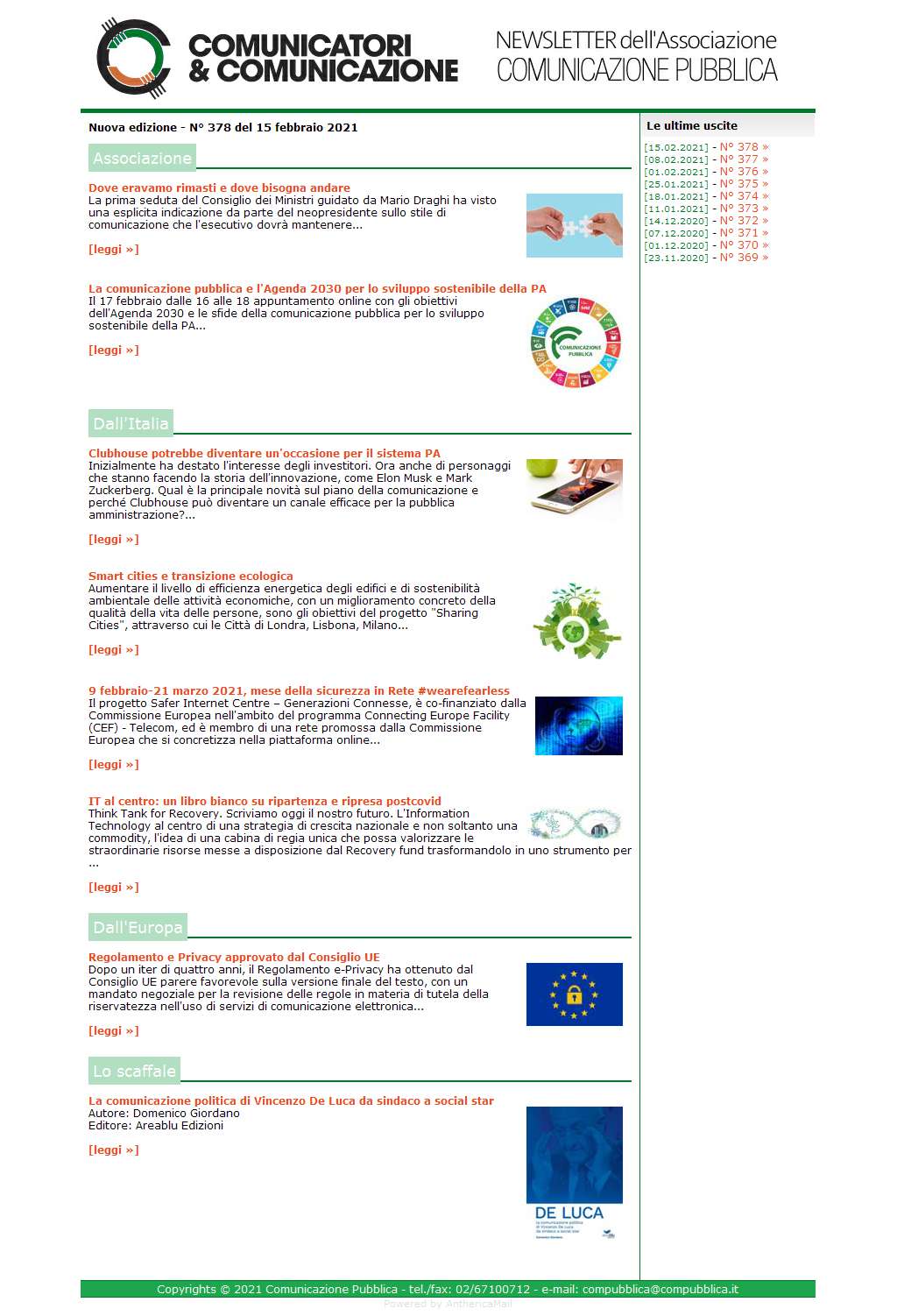 Comunicatori e Comunicazione n� 378 - 15 febbraio 2021