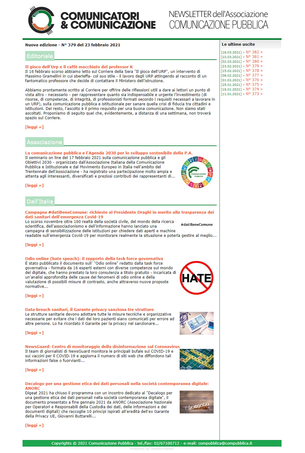 Comunicatori e Comunicazione n� 379 - 22 febbraio 2021