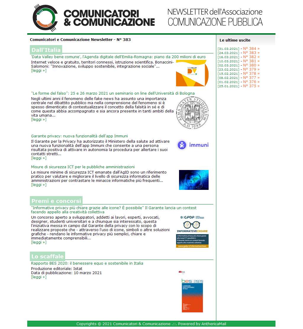 Comunicatori e Comunicazione n� 383 - 24 marzo 2021
