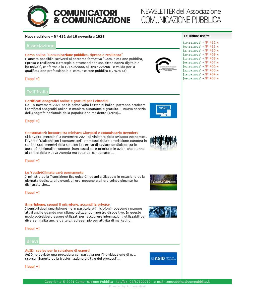 Comunicatori e Comunicazione n� 412 - 10 novembre 2021