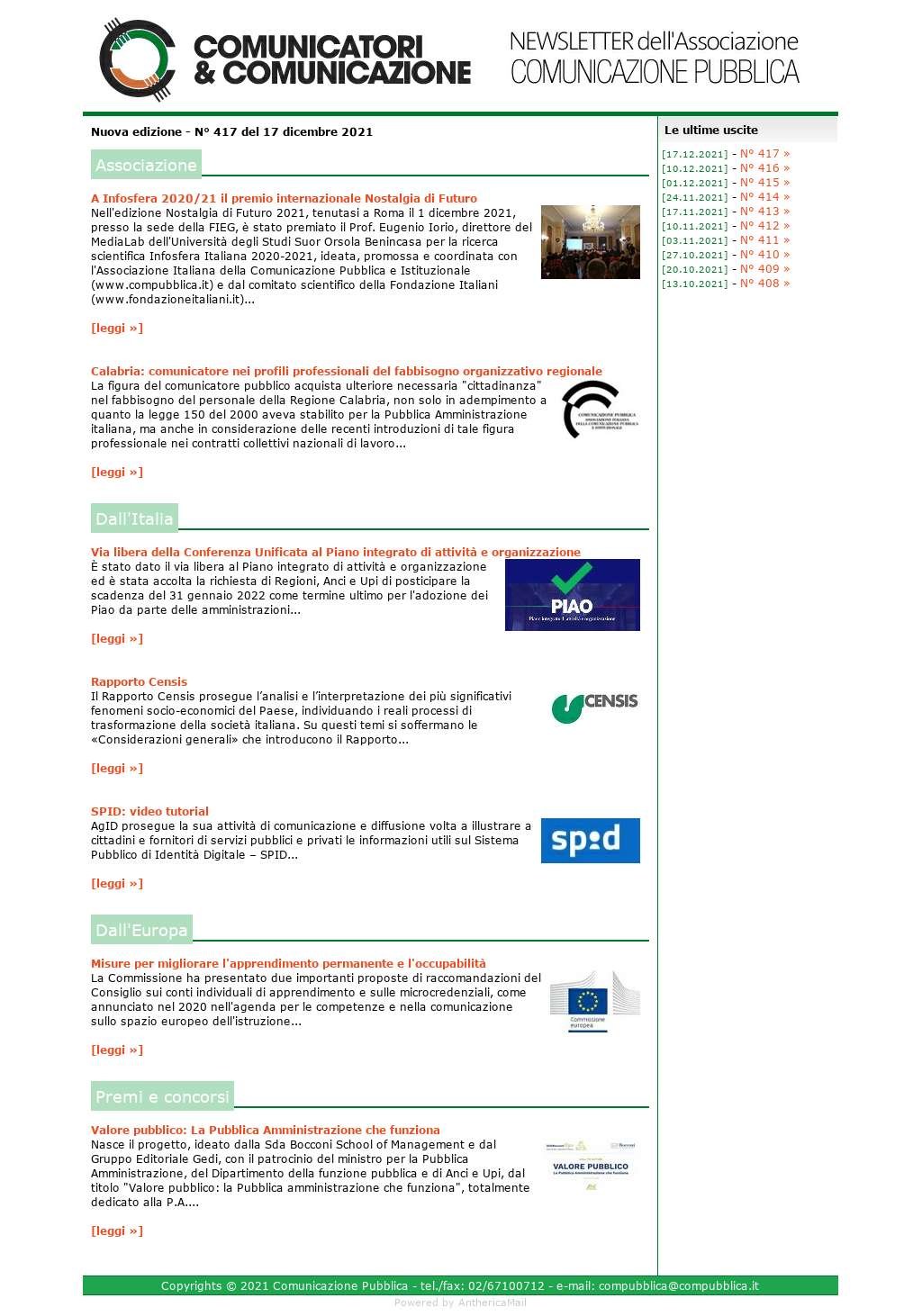 Comunicatori e Comunicazione n� 417 - 17 dicembre 2021