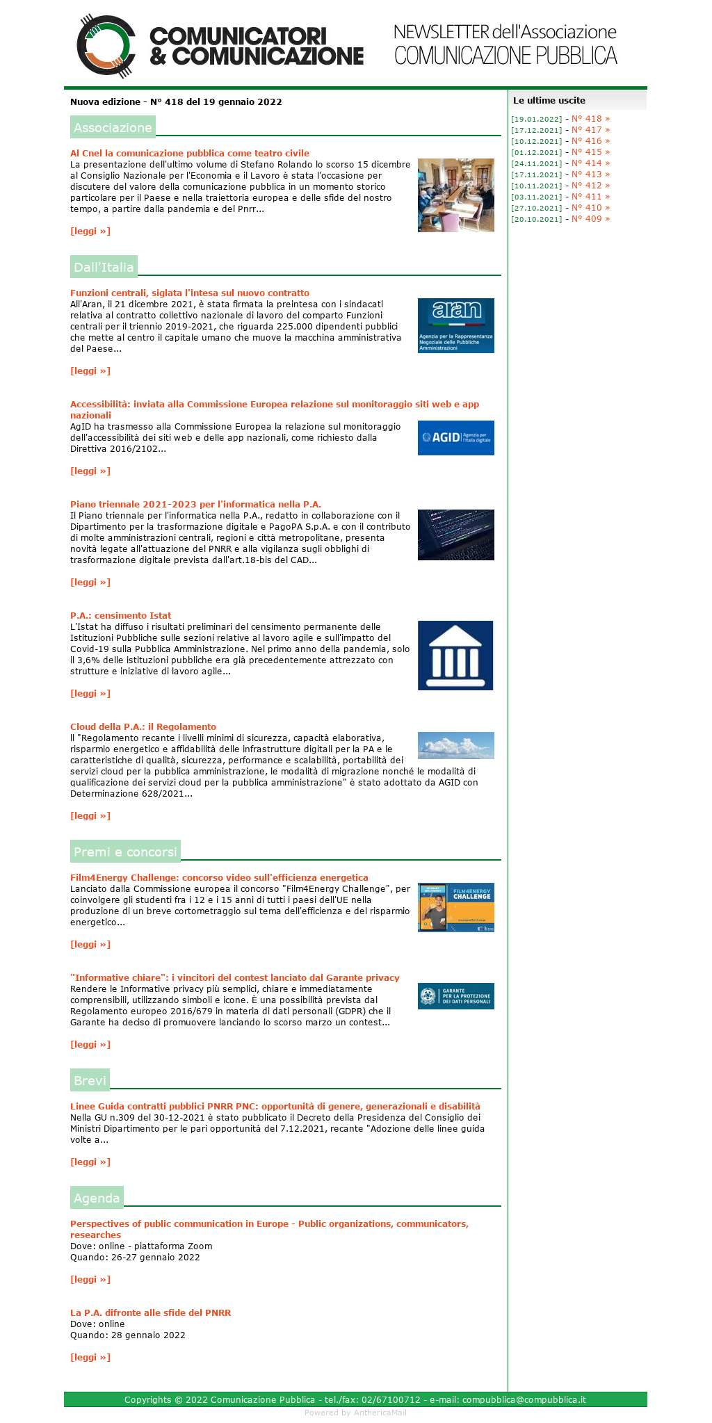 Comunicatori e Comunicazione n� 418 - 19 gennaio 2022