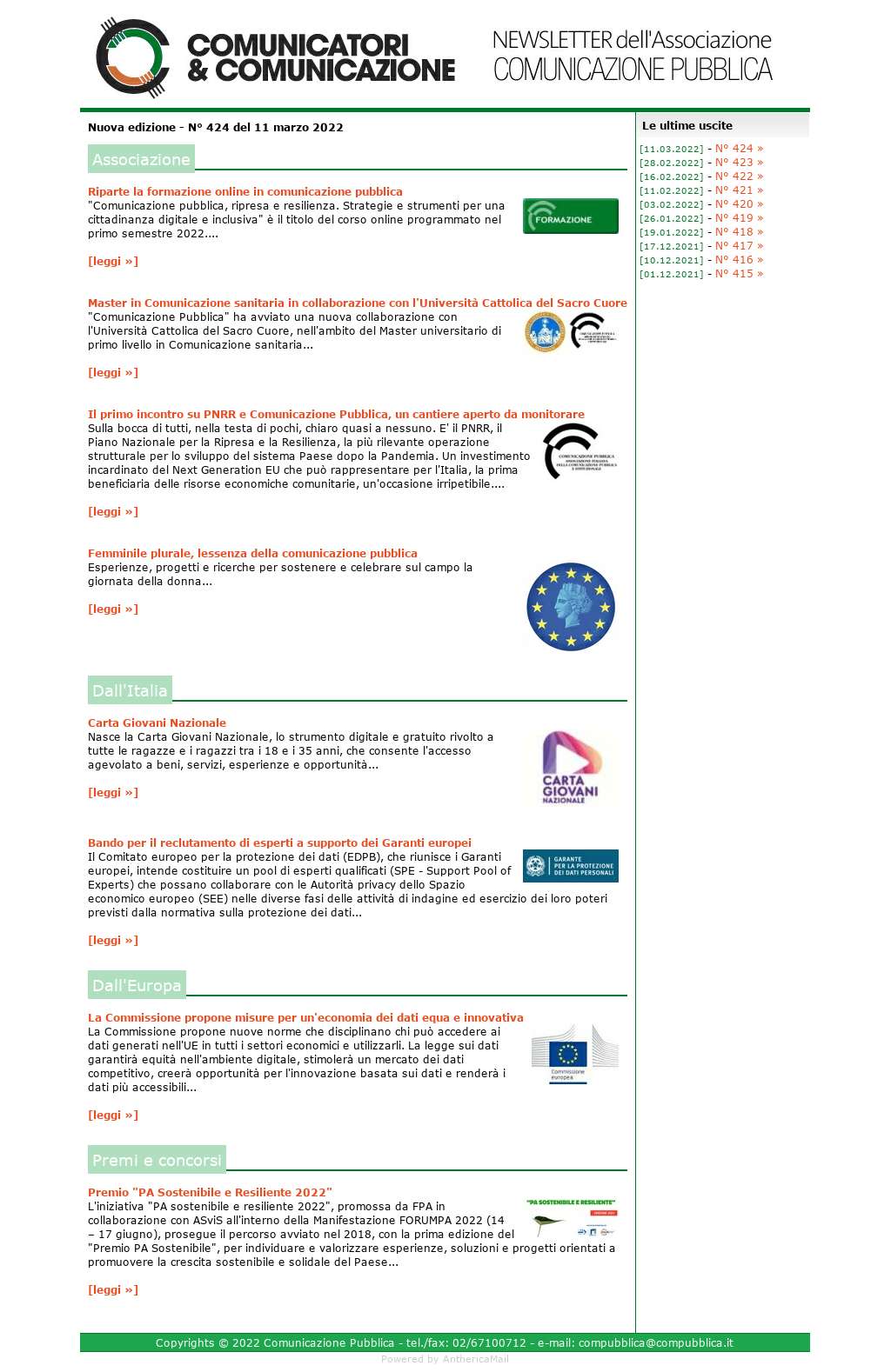 Comunicatori e Comunicazione n� 424 - 11 marzo 2022