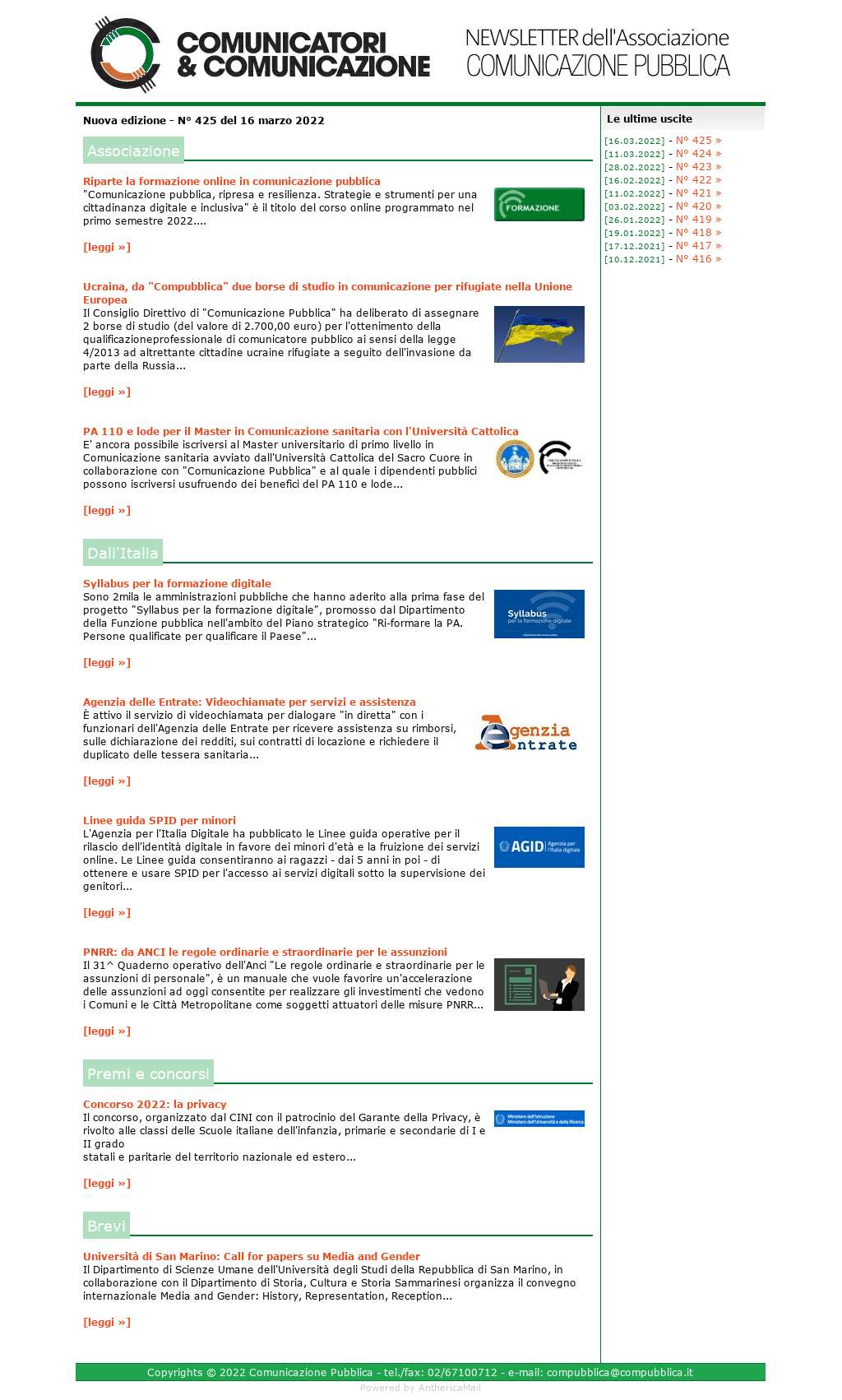Comunicatori e Comunicazione n� 425 - 16 marzo 2022