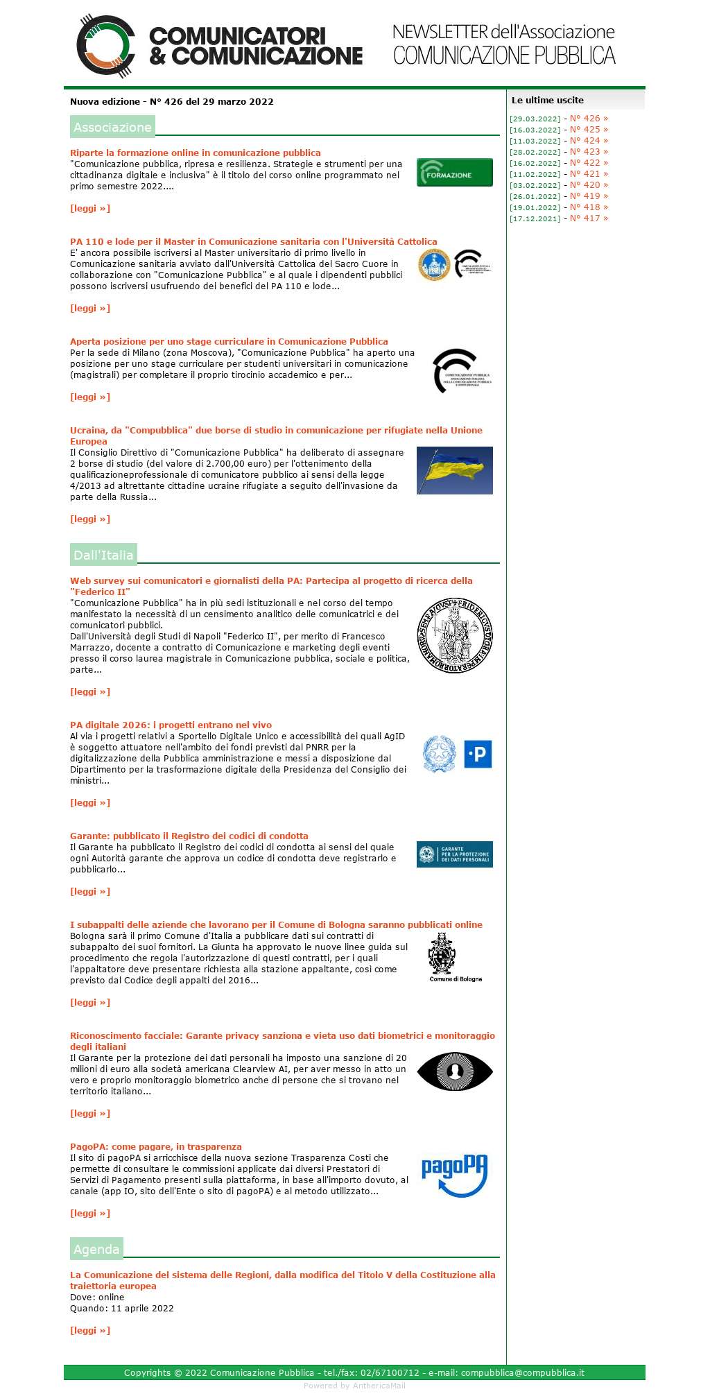 Comunicatori e Comunicazione n� 426 - 29 marzo 2022