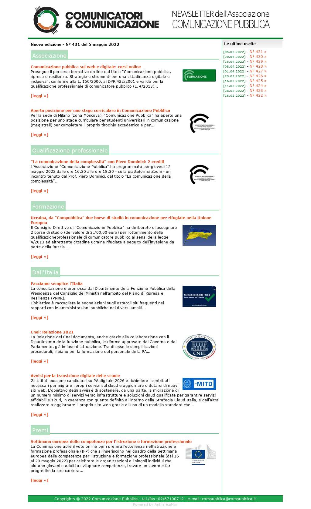 Comunicatori e Comunicazione n� 431 - 4 maggio 2022