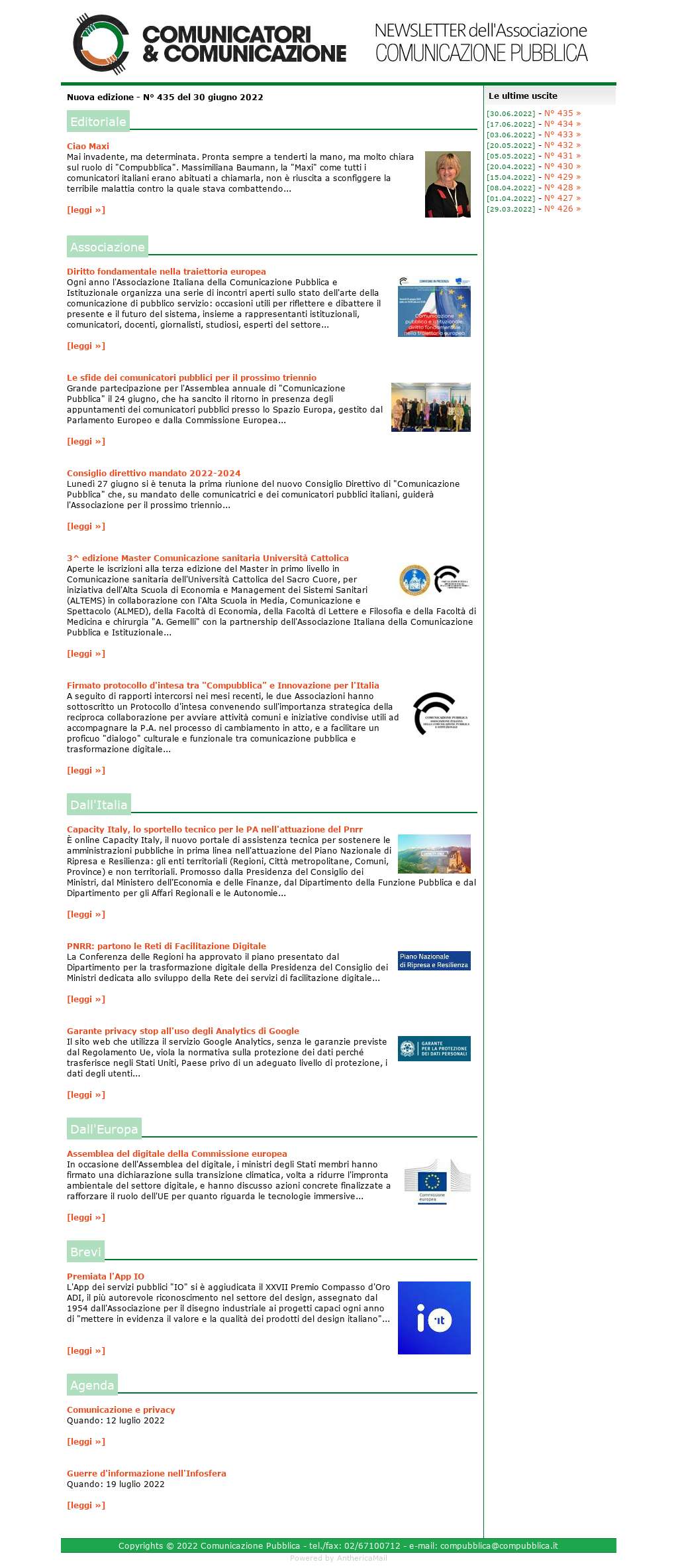Comunicatori e Comunicazione n� 435 - 30 giugno 2022