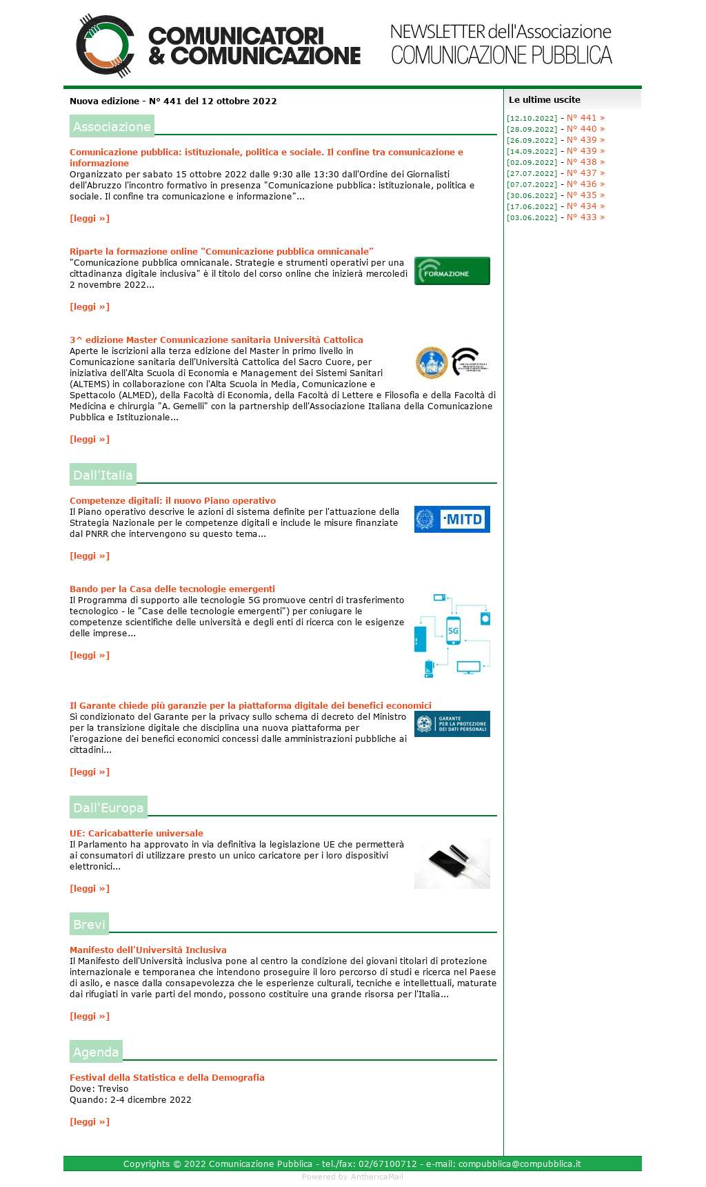 Comunicatori e Comunicazione n� 441 - 12 ottobre 2022