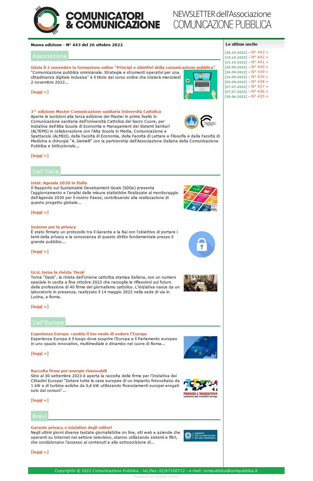 Comunicatori e Comunicazione n� 443 - 26 novembre 2022