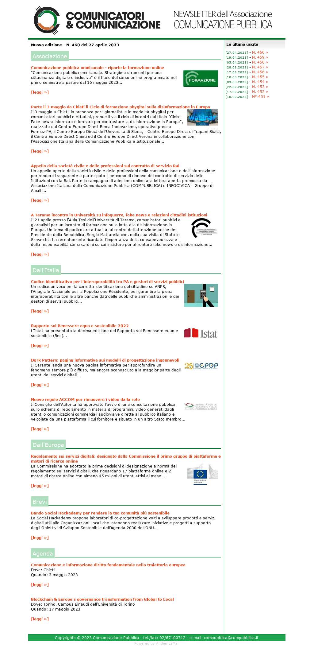 Comunicatori e Comunicazione n� 460 - 27 aprile 2023
