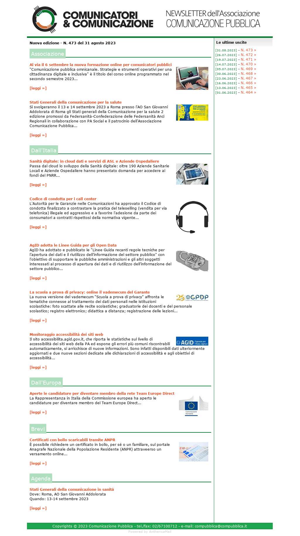 Comunicatori e Comunicazione n� 473 - 31 agosto 2023