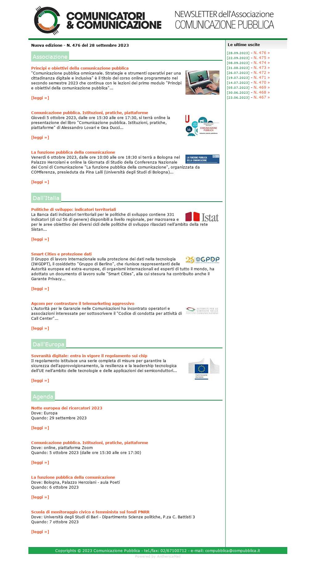 Comunicatori e Comunicazione n� 476 - 28 settembre 2023