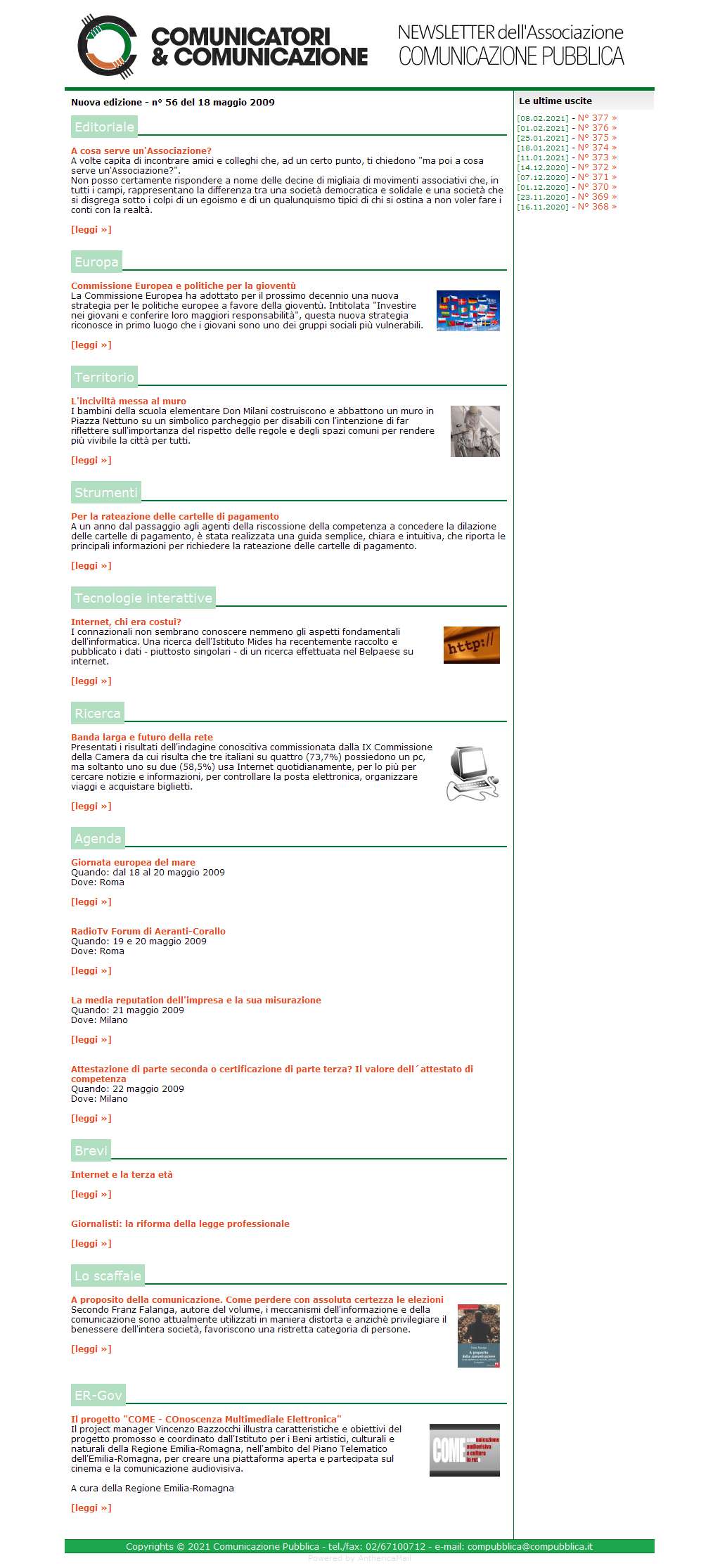 Comunicatori e Comunicazione Newsletter  n� 56 - 18 maggio 2009