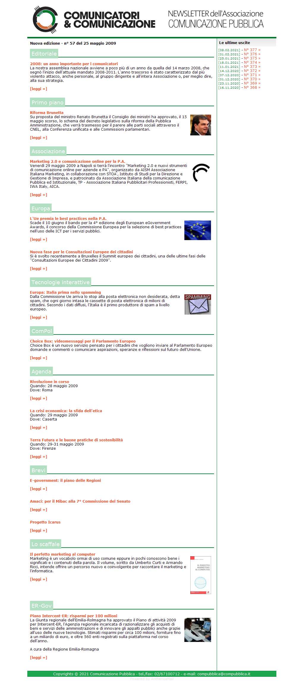 Comunicatori e Comunicazione Newsletter  n� 57 - 25 maggio 2009