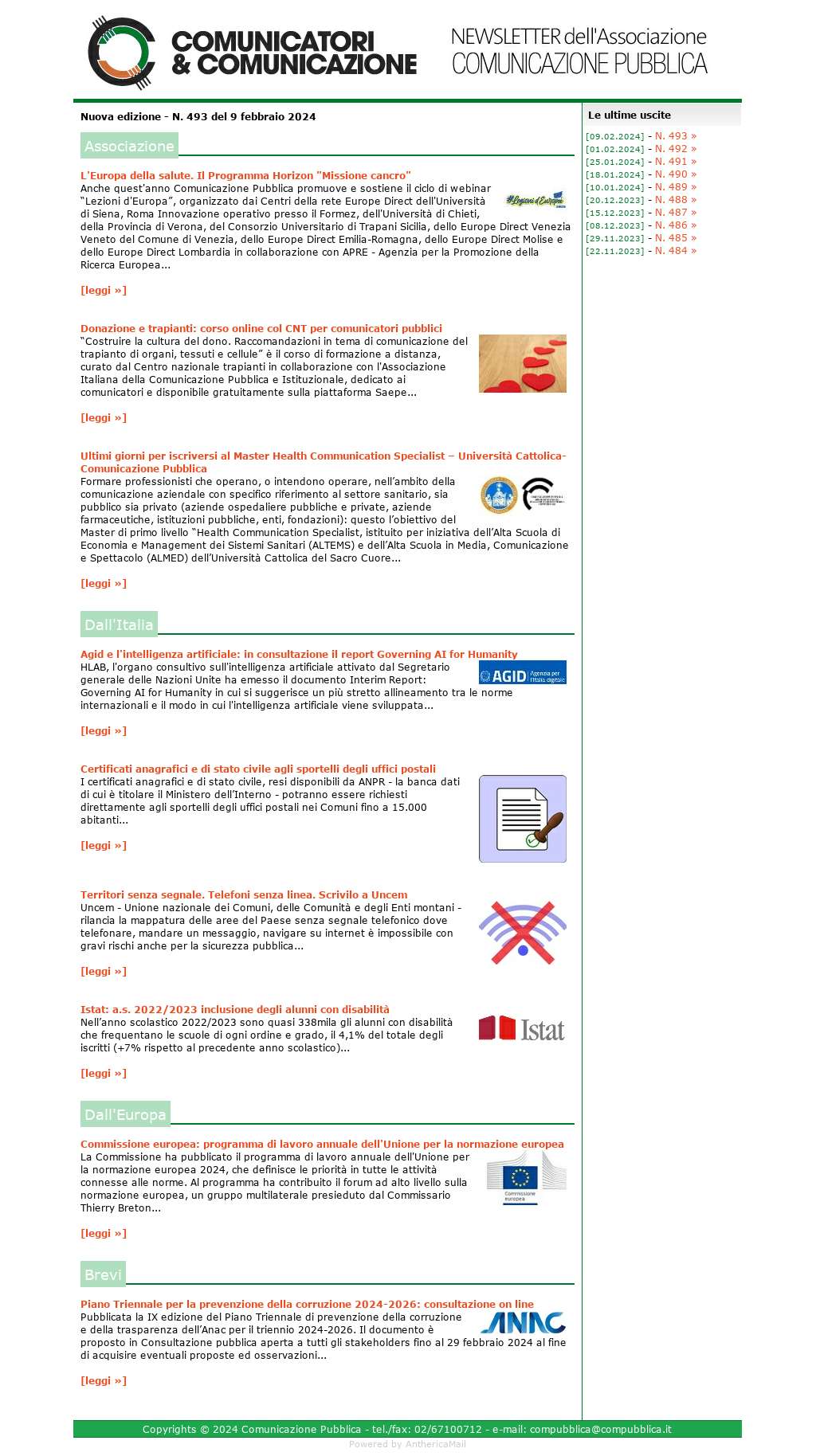 Comunicatori e Comunicazione n� 493 - 9 febbraio 2024