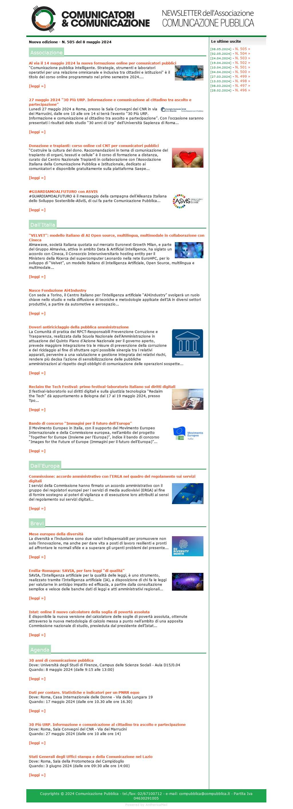 Comunicatori e Comunicazione n° 505 - 8 maggio 2024