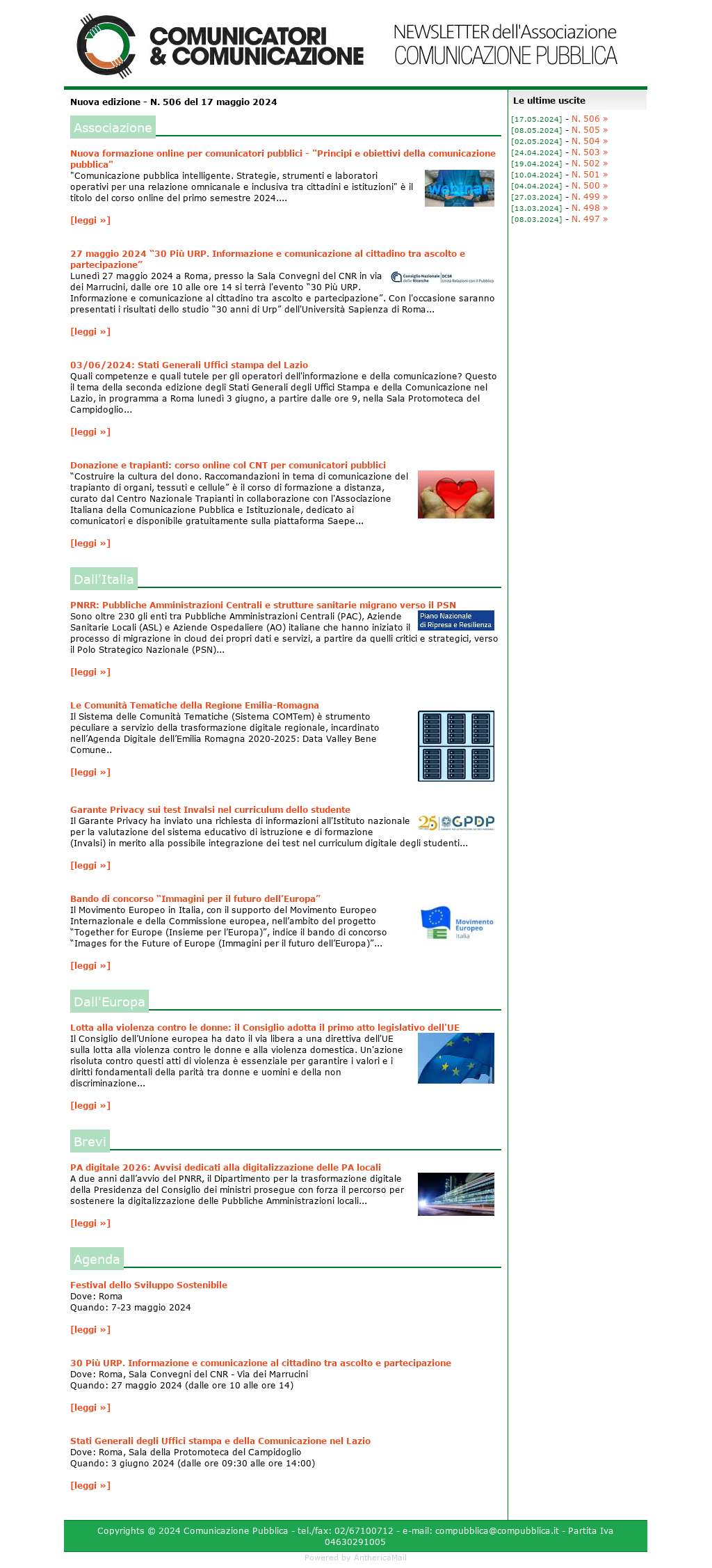 Comunicatori e Comunicazione n° 506 - 17 maggio 2024
