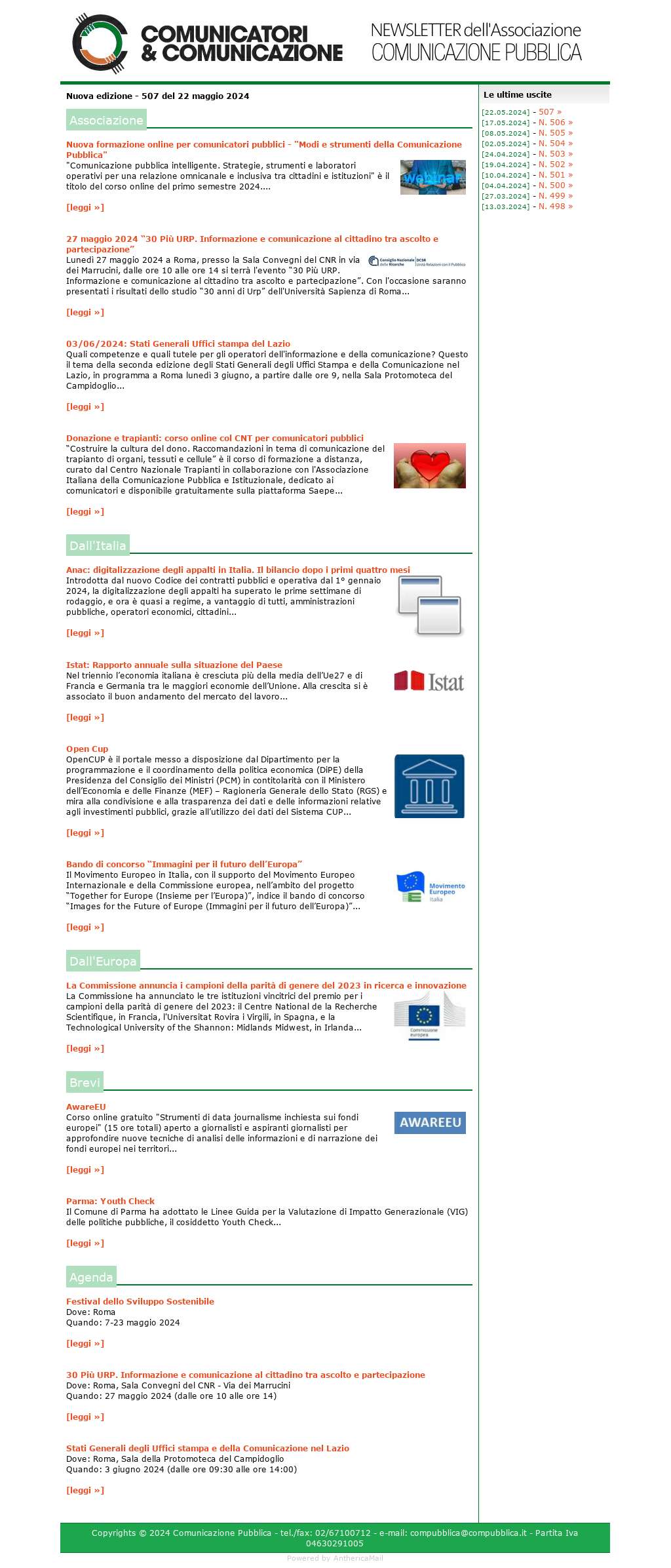 Comunicatori e Comunicazione n° 507 - 22 maggio 2024
