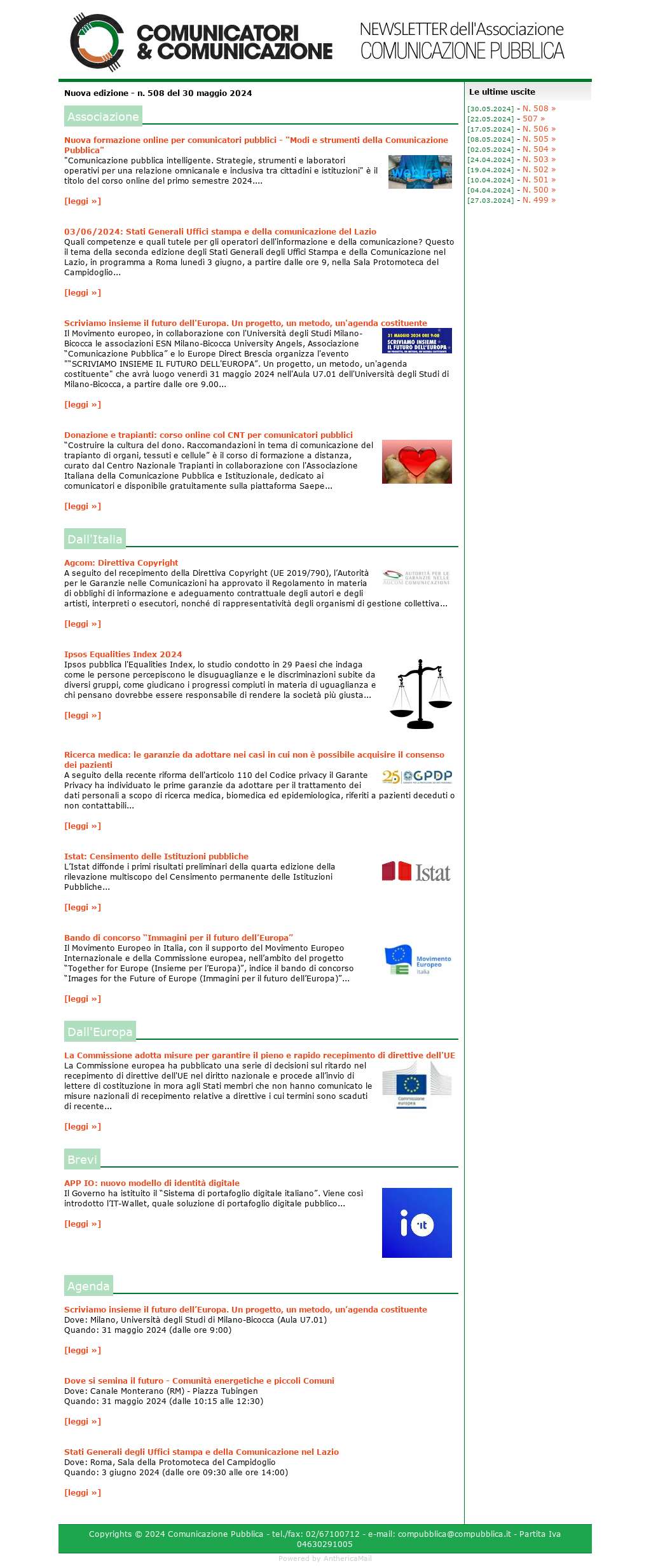 Comunicatori e Comunicazione n° 508 - 30 maggio 2024