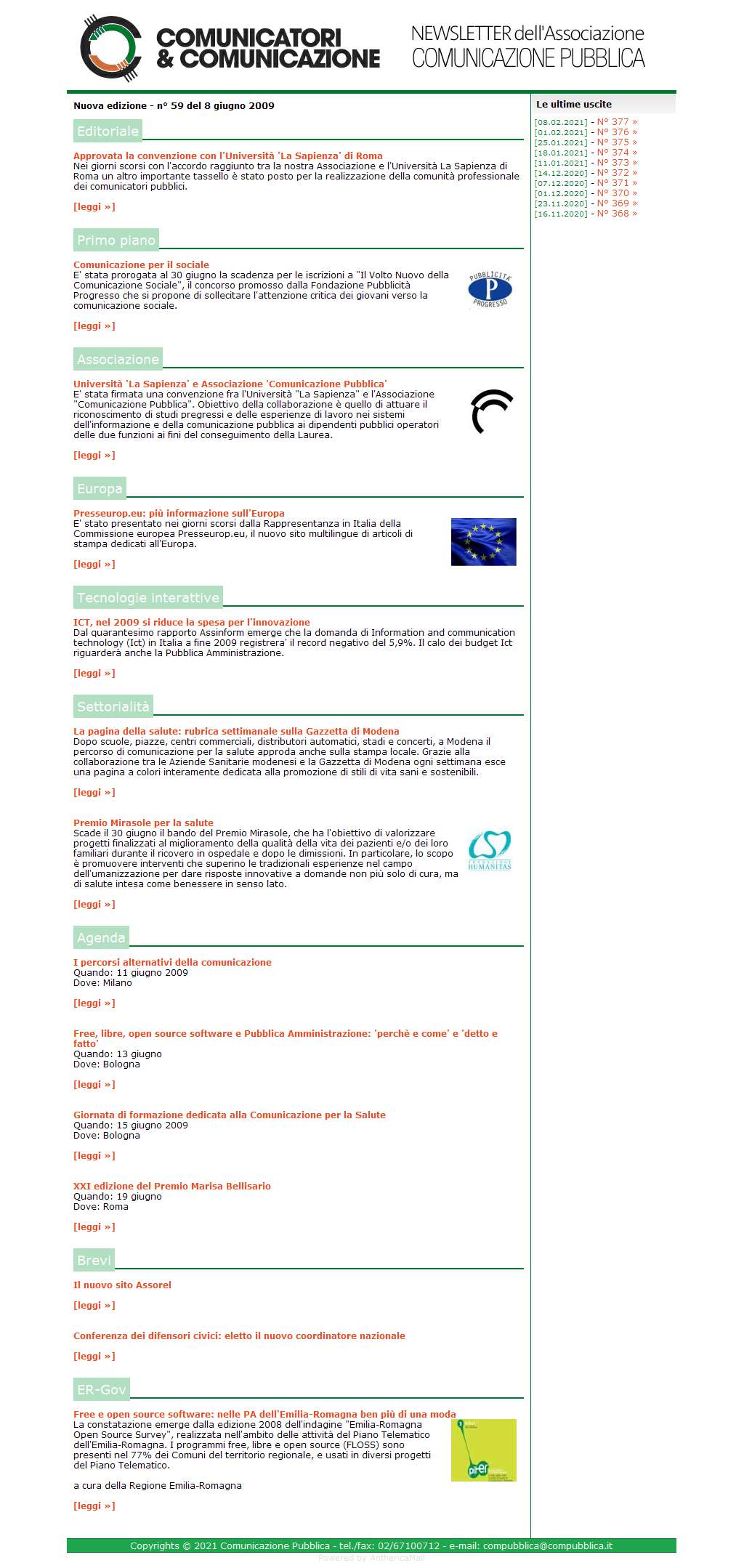 Comunicatori e Comunicazione Newsletter  n� 59 - 8 giugno 2009