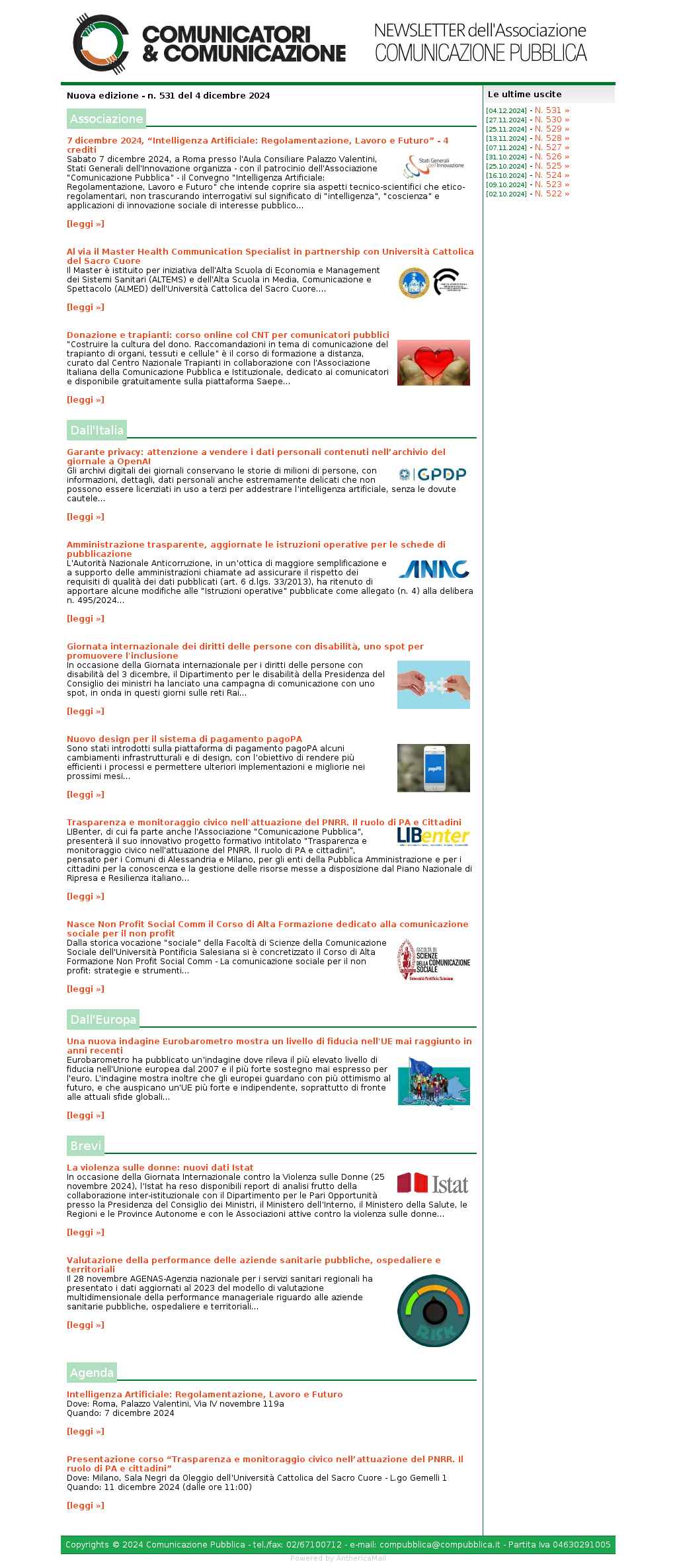 Comunicatori e Comunicazione n° 531 - 4 dicembre 2024