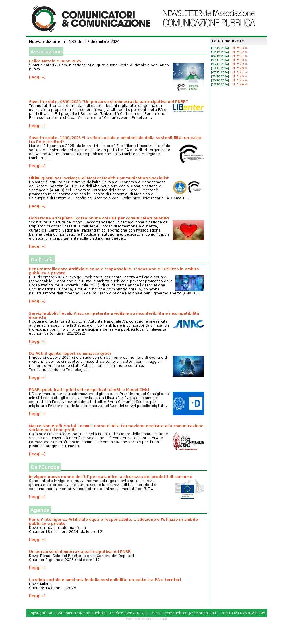 Comunicatori e Comunicazione n° 533 - 17 dicembre 2024