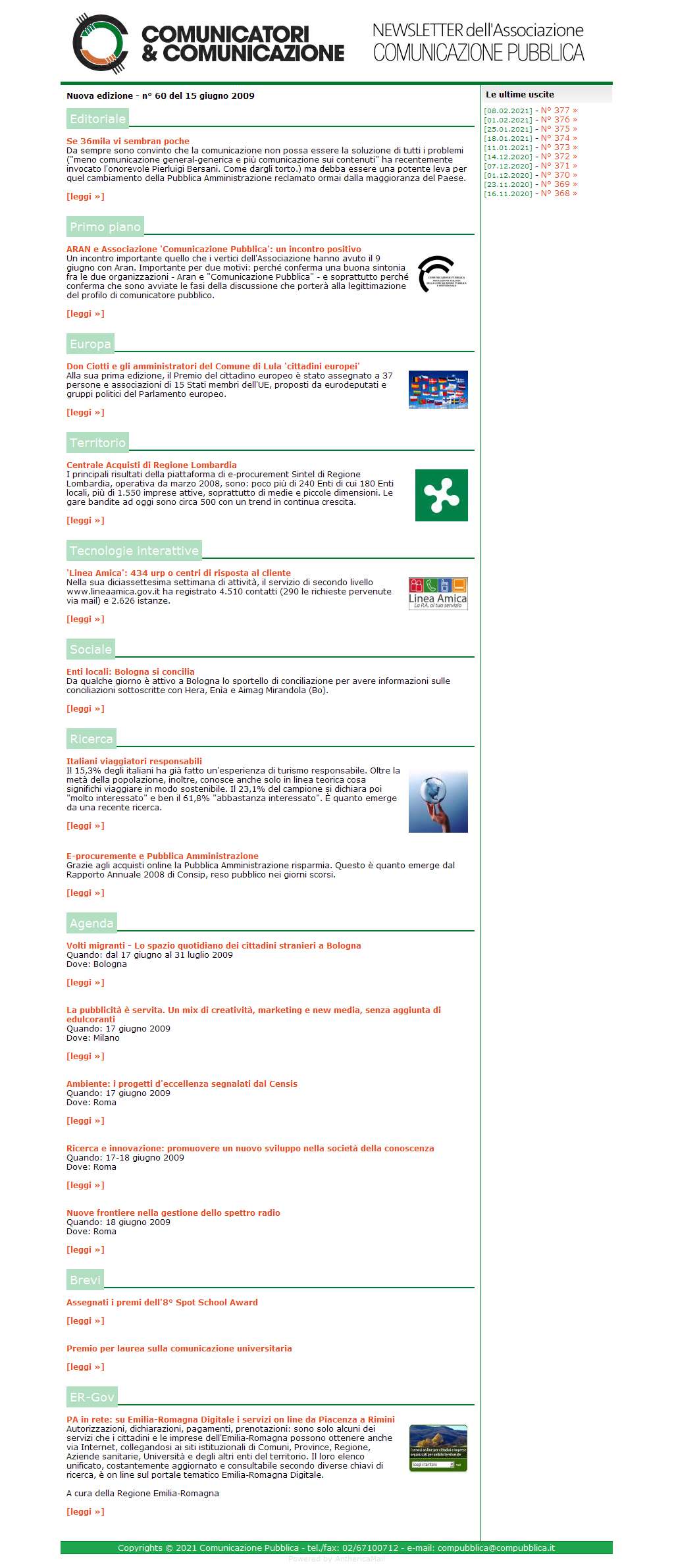 Comunicatori e Comunicazione Newsletter  n� 60 - 15 giugno 2009