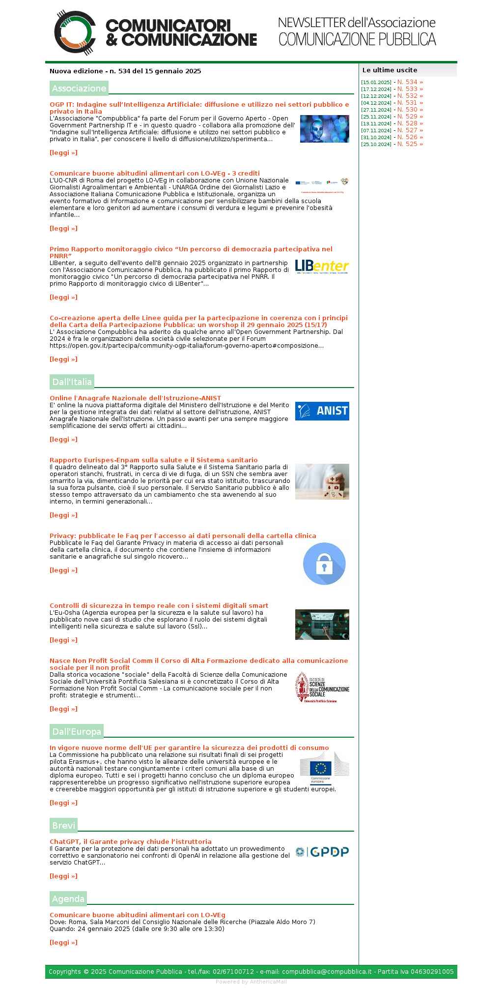 Comunicatori e Comunicazione n° 534 - 15 gennaio 2025