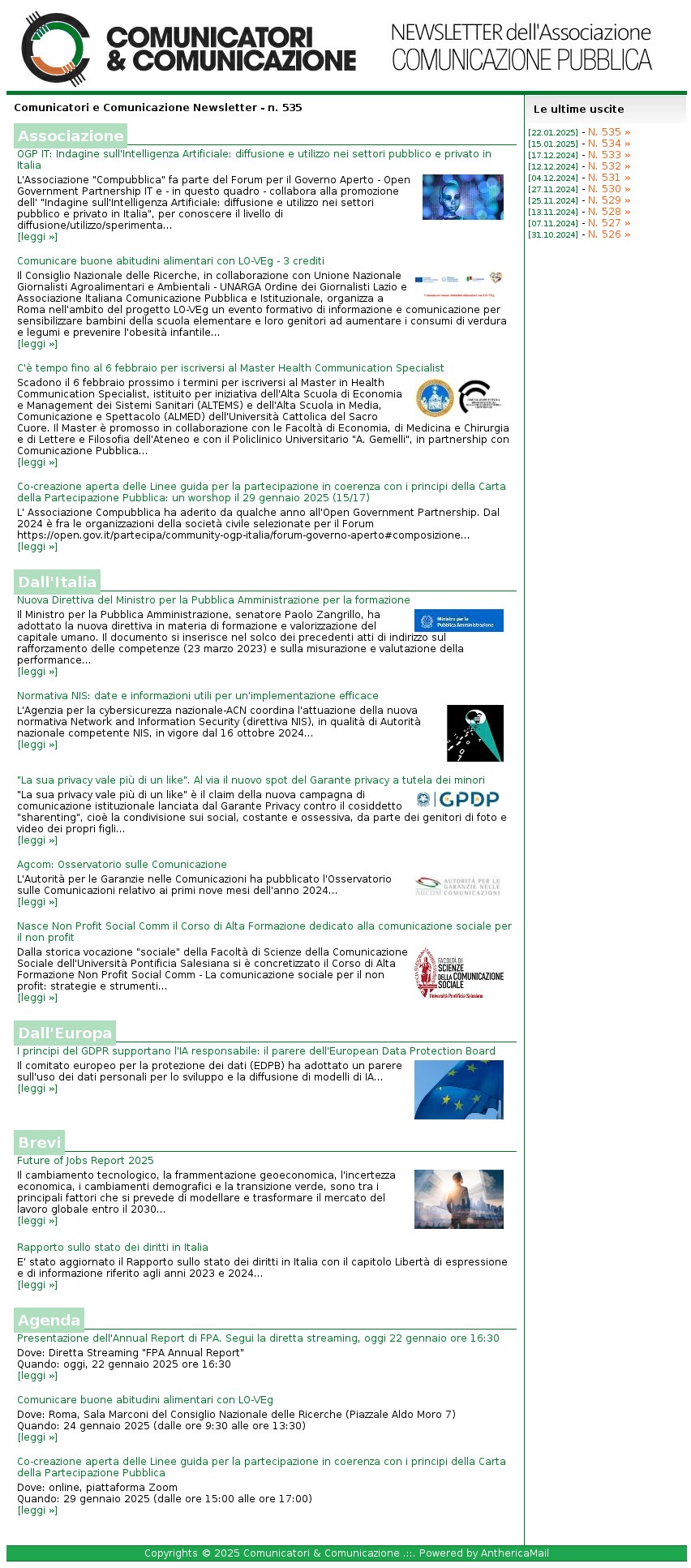 Comunicatori e Comunicazione n° 535 - 22 gennaio 2025