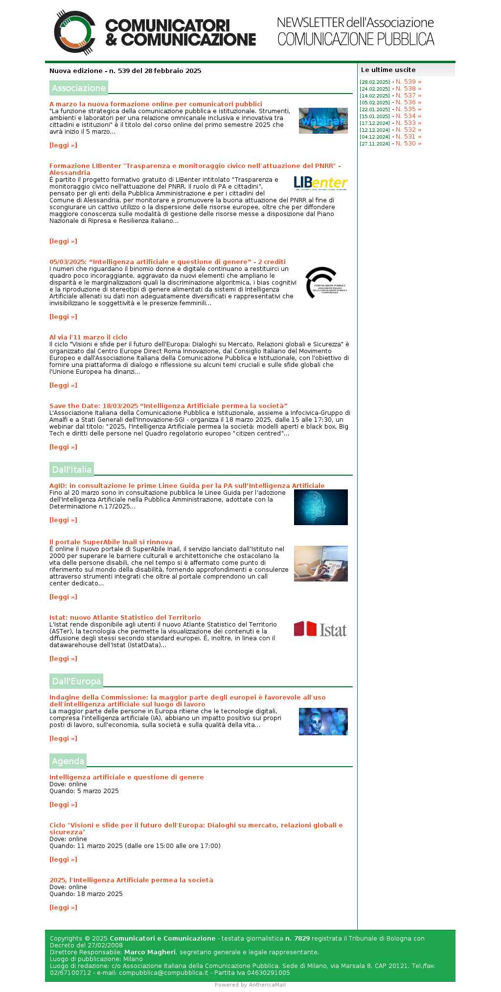 Comunicatori e Comunicazione n° 539 - 28 febbraio 2025