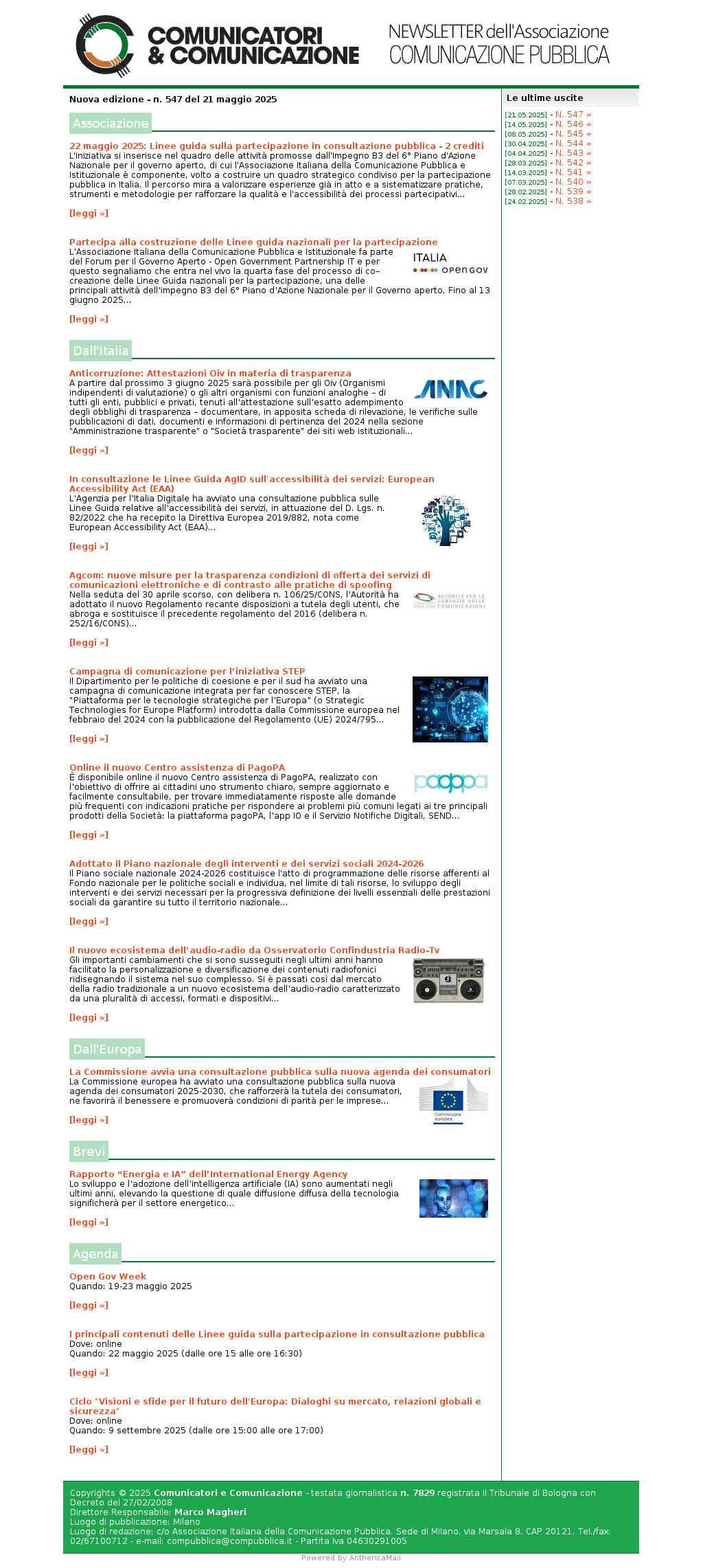 Comunicatori e Comunicazione n 547 - 21 maggio 2025