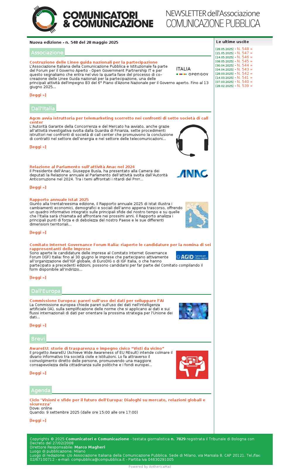 Comunicatori e Comunicazione n 548 - 28 maggio 2025