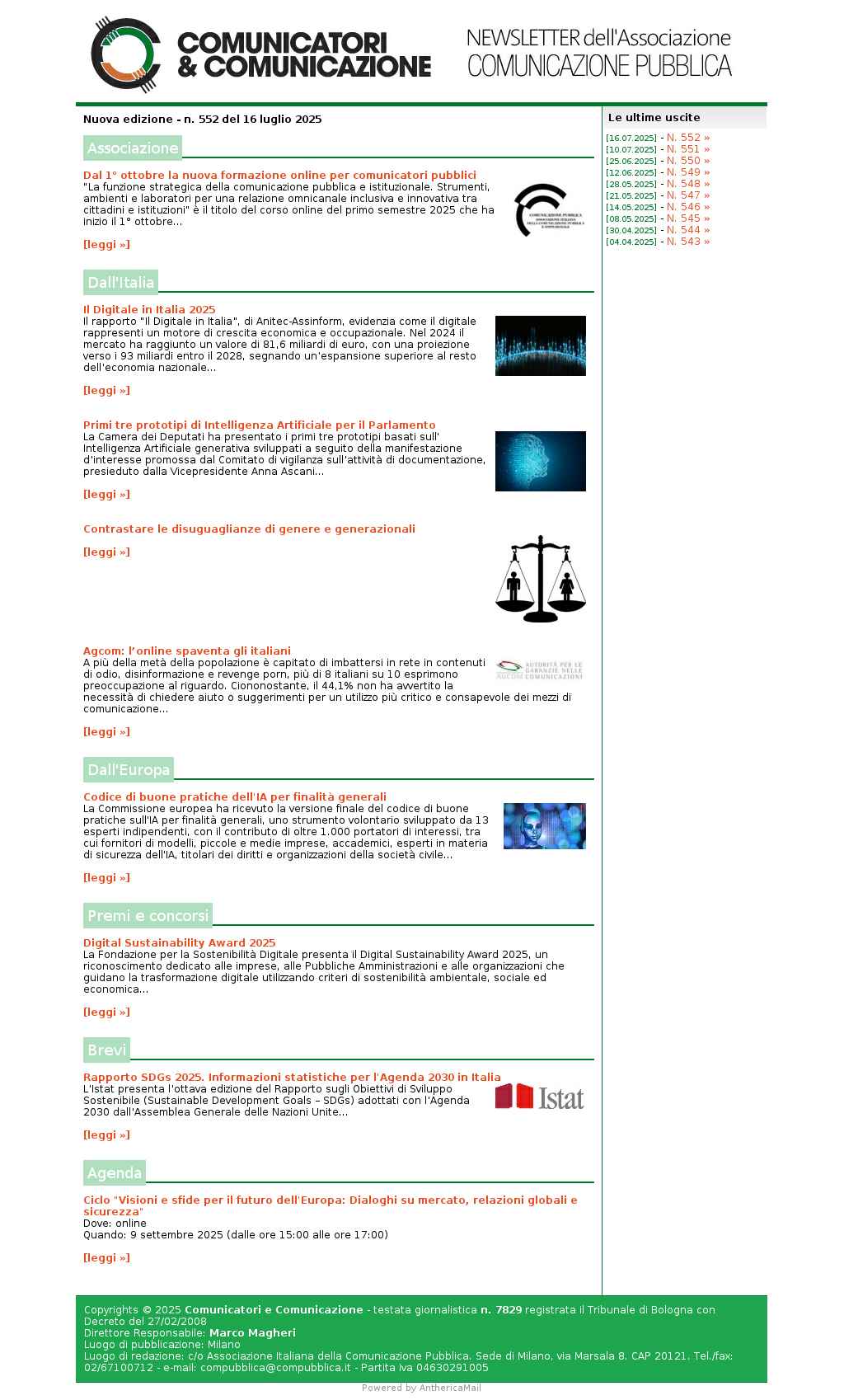 Comunicatori e Comunicazione n� 552 - 16 luglio 2025
