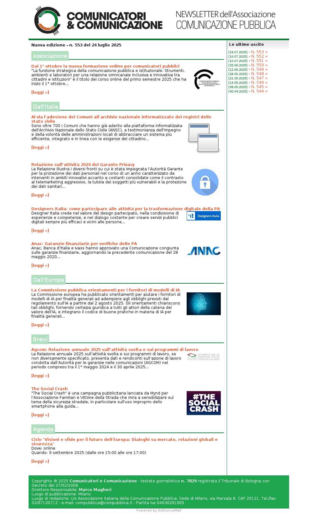 Comunicatori e Comunicazione n� 553 - 24 luglio 2025