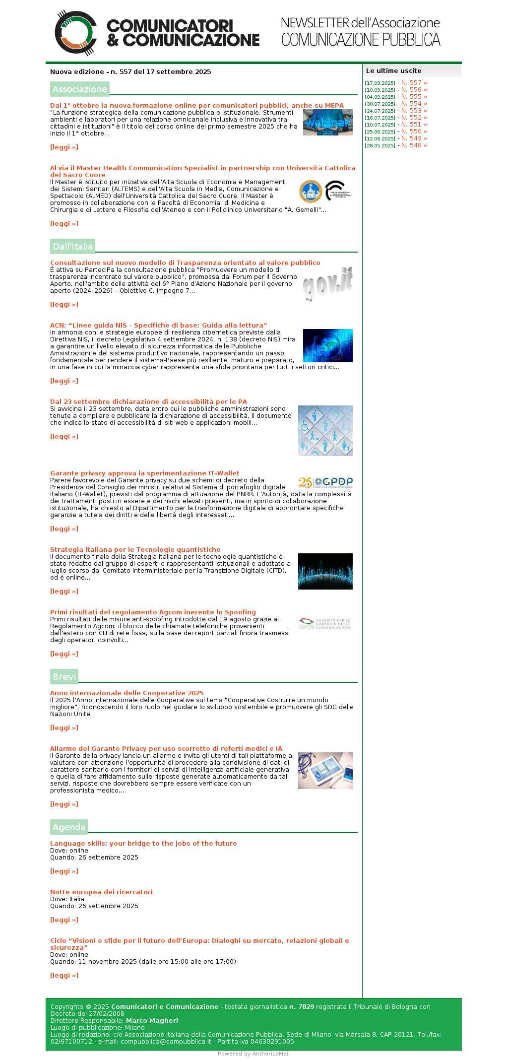 Comunicatori e Comunicazione n� 557 - 17 settembre 2025