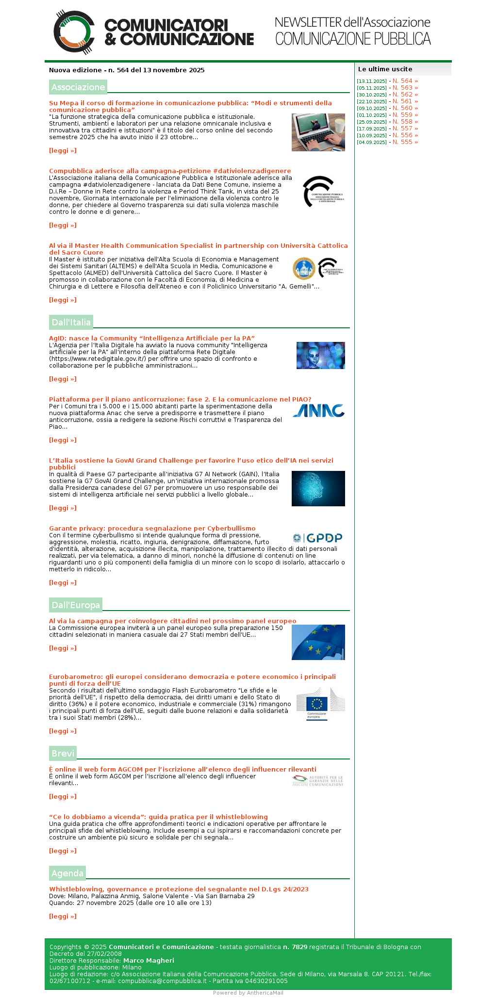 Comunicatori e Comunicazione n� 564 - 13 novembre 2025