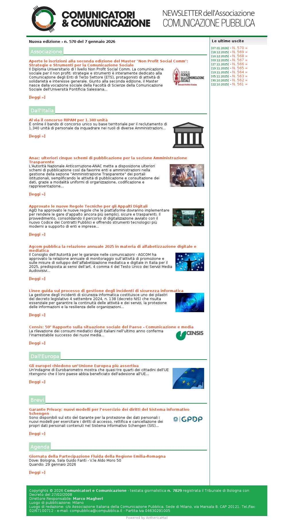 Comunicatori e Comunicazione n� 570 - 7 gennaio 2026