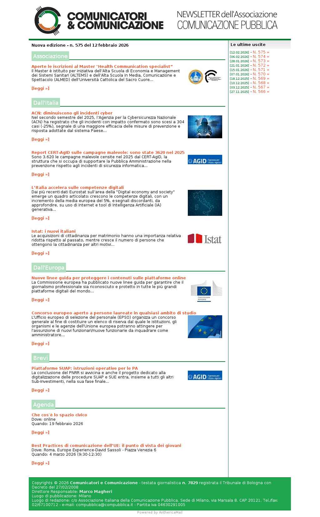 Comunicatori e Comunicazione n� 575 - 12 febbraio 2026