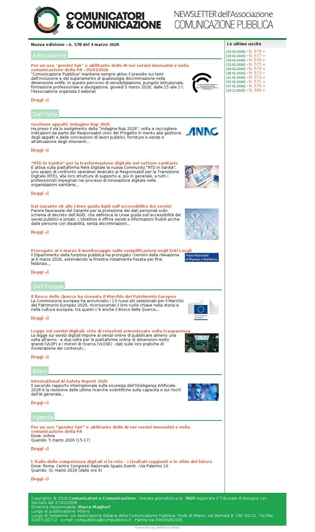 Comunicatori e Comunicazione n� 578 - 4 marzo 2026