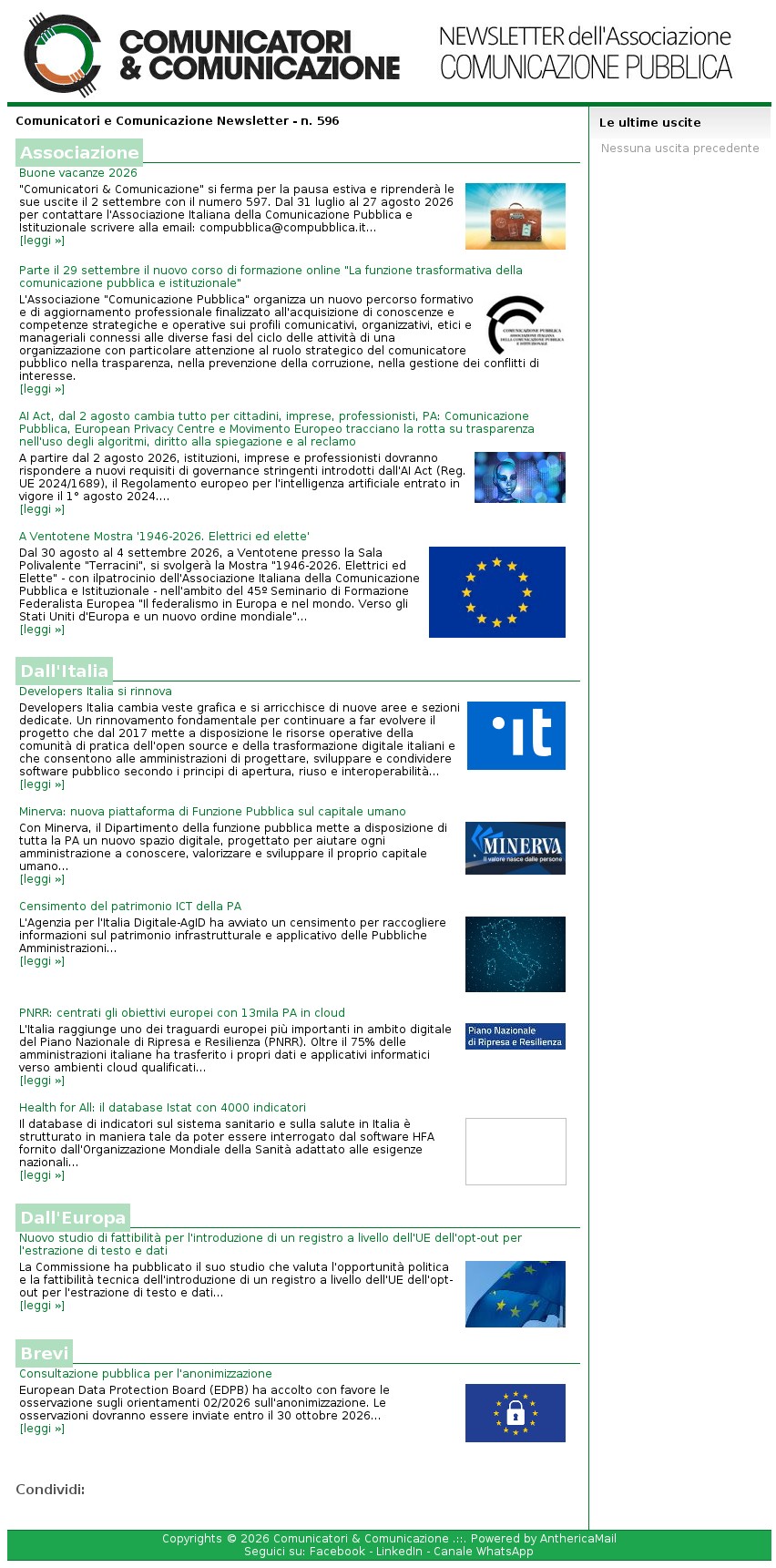 Comunicatori e Comunicazione n� 596 - 29 luglio 2026